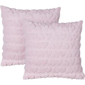 Beliani - Set of 2 Scatter Cushions Polyester Fabric Throw Pillow Hearts Pattern Tufted 45 x 45 cm Pink Astrantia - Pink