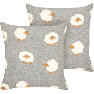 Beliani - Set of 2 Scatter Cushions Polyester Fabric Throw Pillow Sheep Pattern Knitted 45 x 45 cm Grey Einadia - Grey