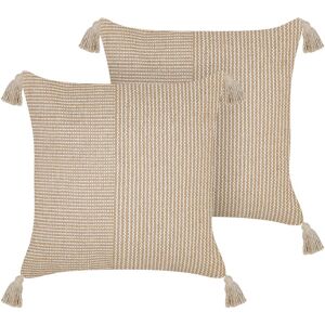 Beliani - Set of 2 Scatter Cushions Removable Cover Textured Pattern 45x45 Beige Aralia - Beige