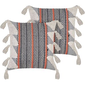 BELIANI Set of 2 Scatter Cushions Throw Pillow Home Decor Boho Tassels 45 x 45 cm Multicolour Bouvardia - Grey