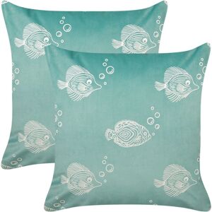 Beliani - Set of 2 Scatter Cushions Velvet Polyester Fabric Throw Pillow Fishes Pattern 45 x 45 cm Green Solidago - Green