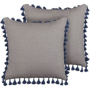 Beliani - Set of 2 Scatter Cushions with Tassels 45 x 45 cm Grey Carpinus - Grey