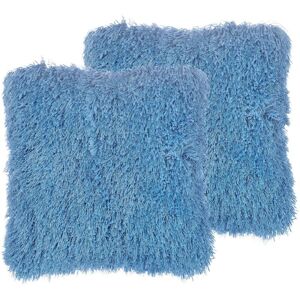 Beliani - Set of 2 Decorative Shaggy Scatter Pillows Cushions Removable Cases Blue Cide - Blue