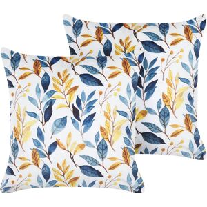 Beliani - Set of 2 Velvet Throw Pillows Leaf Pattern 45x45 cm Yellow and Blue Cattleya - Multicolour