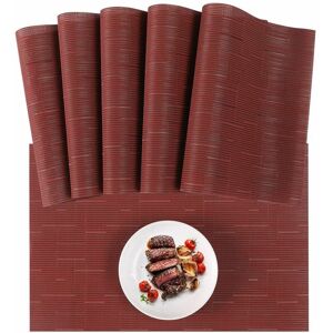 HOOPZI Set of 3 Washable Placemats - Heat Resistant pvc - with Matching Table Runner and Coasters - for Kitchen and Restaurant - Red