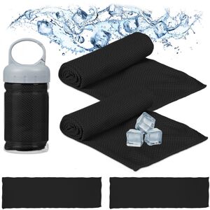 Set of 4 Relaxdays Cooling Towels, Microfibre, Cloth Fresheners, Neck, Sports & Fitness, 90x30 cm, Black
