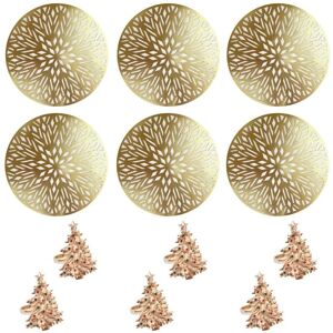 YOL Set Of 6 Christmas Placemats And 6 Napkin Rings Dinnerware Decorative Gold Xmas Serviette Holder Gem Xmas Tree