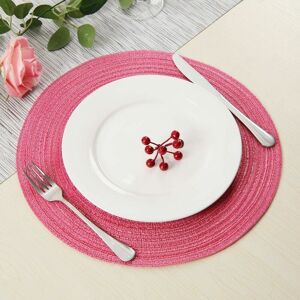 HOOPZI Set of 6 Pink Round Placemat Braided Cotton Christmas Placemat Washable Heat Resistant Non-Slip Placemat Decoration for Dining, Kitchen, Wedding,