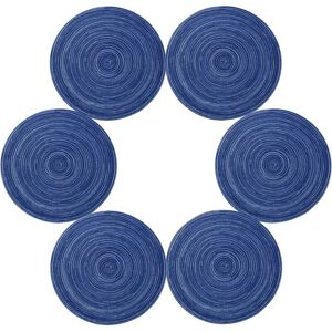 AOUGO Set of 6 Washable Braided Cotton Placemats Heat Resistant Non-Slip 35x35cm Round(Round,Blue)