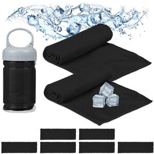 Relaxdays - Set of 8 Cooling Towels, Microfibre, Cloth Fresheners, Neck, Sports & Fitness, 90x30 cm, Black