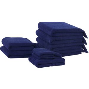 BELIANI Set of 9 Terry Cotton Polyester Bath Sheets Towels Soft Tassels Navy Atiu - Blue