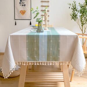 GROOFOO Solid Cotton and Linen Rectangular Table Cloth Plaid Embroidery Tassel Cotton Linen Table Cover for Kitchen Dining Table Decoration (110x170cm,