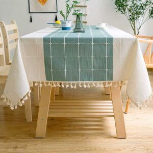 PESCE Solid Cotton and Linen Rectangular Table Cloth Plaid Embroidery Tassel Cotton Linen Table Cover for Kitchen Dining Table Decoration (140x140cm,