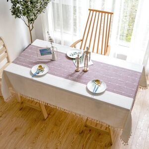 Groofoo - Solid Cotton and Linen Rectangular Table Cloth Plaid Embroidery Tassel Cotton Linen Table Cover for Kitchen Dining Table Decoration