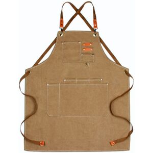 PESCE Split Apron with Adjustable Straps,Chef Apron-Cross Back Apron for Men Women ,Canvas Brown