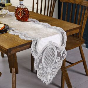 Groofoo - Table Runner Lace Floral Velvet Tablecloth Elegant Chic Washable Table Mat Table Cover Decor for Dining Room Wedding Party Banquet
