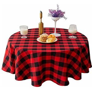 Tablecloths,140cm Round Checkered Tablecloth for Wedding Table, Kitchen, Dining Room, Red and Black Denuotop