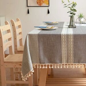 DENUOTOP Tablecloths,Embroidery Table Cloth Washable Cotton Linen Tassel Tablecloth, Wrinkle-Free Anti-Fade Table Cover for Kitchen Dining Thanksgiving