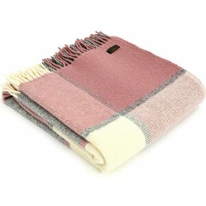 Tweedmill Textiles - Throw Blanket 100% Pure New Wool British Made Block Check 150x183cm Charcoal/Dusky Pink - Multicoloured