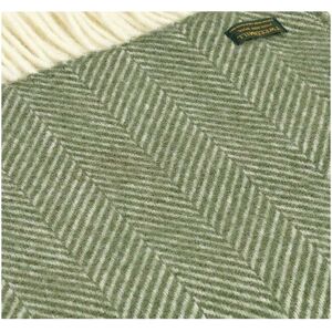 Tweedmill Textiles - Throw Blanket 100% Pure New Wool British Made Fishbone 150x183cm Olive Green - Green