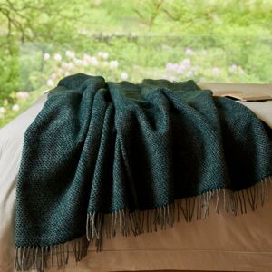 Tweedmill - Beehive xl Blanket/Throw 100% Pure New Wool - 140x240cm - Emerald Green/Grey Made in the uk - Green