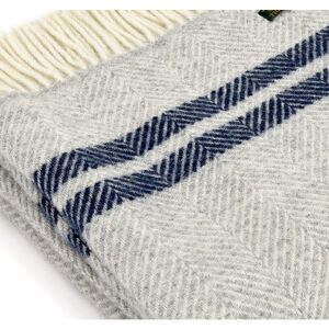 Tweedmill Textiles - 100% Pure Wool Blanket Fishbone Design in Grey with Navy Stripe - Grey