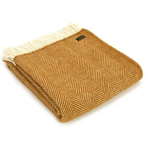 Tweedmill Textiles - Herringbone Mustard Yellow Pure New Wool Blanket Throw Rug british made - Yellow