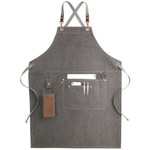 Unisex Leather Apron with Fabric Strap Grill Chef Cooking with Cross Pocket Gray - Rhafayre