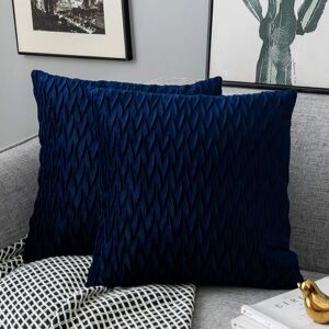 Groofoo - Velvet Cushion Covers 45x45cm for Living Room SofaㄛSet of 6 Plain Pattern Square Cushion Covers Bedroom Decoration,Navy Blue