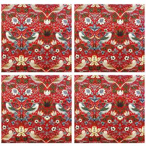 William Morris - Strawberry Thief Red Pack Of 4 Napkins