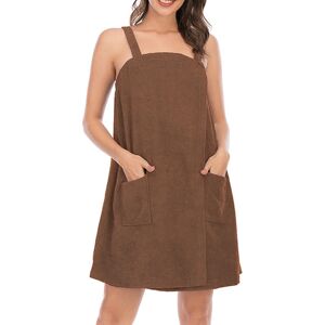 PESCE Women's Bath/Shower Wrap Towel Dress with Straps Closure Lightweight Knee Length Body Wraps Brown l