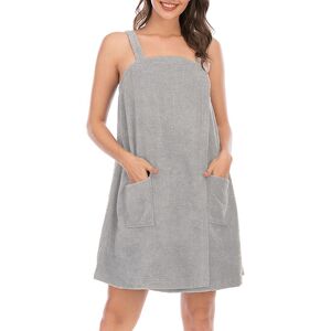 PESCE Women's Bath/Shower Wrap Towel Dress with Straps Closure Lightweight Knee Length Body Wraps Grey m