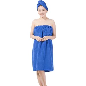 PESCE Women's Spa Wrap Robe Set Soft Cozy Absorbent Microfiber Bath Towel with Drying Hair Hat Turban Cap dark blue