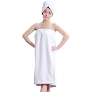 PESCE Women's Spa Wrap Robe Set Soft Cozy Absorbent Microfiber Bath Towel with Drying Hair Hat Turban Cap White