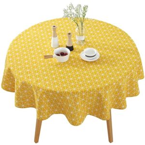 Tlily - 150CM Cotton and Linen Round Table Cloth Round Yellow Table Cover Mat Decoration