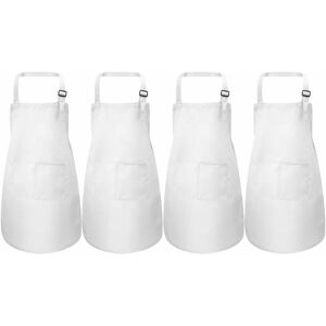 Héloise - 4 Pieces White Kids Apron Set, Adjustable Chef Apron with 2 Pockets for Girls Boys, Toddler Garden Cooking Aprons, Cotton Aprons for