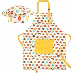 Héloise - Adjustable Cotton Kids Apron, Kitchen Apron with Pocket, Painting Apron for Boy or Girl, Gardening Apron for 4-8 Year Old Kids (Yellow, set)