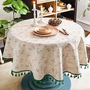 Ccykxa - Round Tablecloth Cotton Linen Floral Print, Washable Fringed Round Tablecloth, Small Round Tablecloth Anti-Stain Decorate Used for Dining