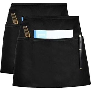 Linghhang - Kitchen Aprons, Waiter Apron Black Apron with Adjustable Strap and 3 Pockets Short Apron for Men Women Waiters 2 Pack