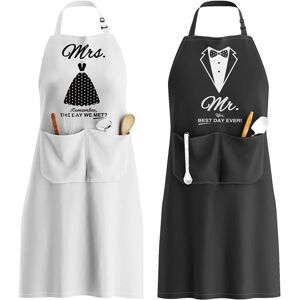 Linghhang - Mr. & Mrs. Apron, Adjustable Apron with 2 Pockets, Couple Apron Gift for Anniversary Wedding, Valentine's Day, Mother's Day (Black &