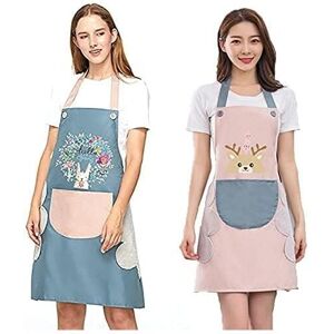 Linghhang - 2 Pack Kitchen Aprons (Blue and Pink) Adjustable Cooking Aprons for Men Women with 2 Pockets for Home Restaurant Craft Garden bbq School