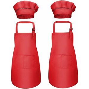 Héloise - Pieces Red Kids Apron and Chef Hat, Adjustable Chef Apron with 2 Pockets for Girls Boys, Toddler Kitchen Garden Aprons for Cooking Painting