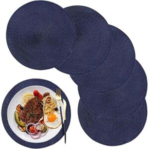 ZVD - Placemats, Set of 6, 15-inch Round Placemats, Washable Polypropylene Plastic Placemats for Kitchen, Dining Table, Parties, Weddings (Blue)