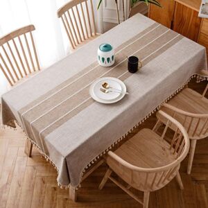 TINOR Rectangular Cotton Linen Tablecloth Solid Embroidery Tassel Cotton Linen Table Cover for Kitchen Dining Room Table Decoration (140x220 cm, Light