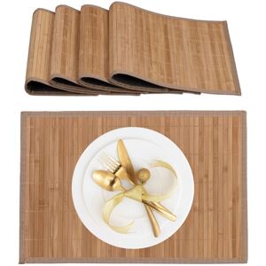 Relaxdays - Bamboo Place Mats, Set of 4, Fabric Border, Non-Slip, 45 x 30 cm, Dining Table Settings, Square, Natural