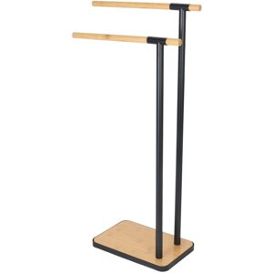 Relaxdays - Towel Rack, Freestanding, Stand with 2 Rails, for Hand & Bath Towels, Bathroom, Steel & Bamboo, Natural/Black