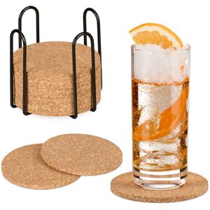 Relaxdays - Cork Coasters, Set of 16, 10 cm, with Holder, for Coffee Table, for Glasses & Mugs, Hot Drinks Mats, Natural