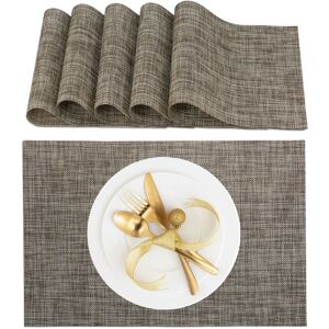 Place Mat Set, 6x Coaster, Tableware, Drinks, Table Protector, Square, 45 x 30 cm, Polyester, Stylish, Brown - Relaxdays