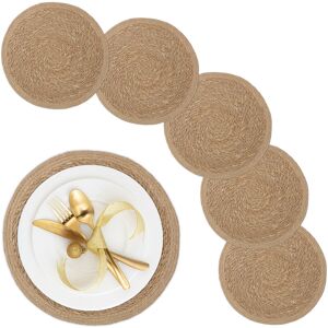 Relaxdays - Place Mat Set, 6x Coaster, Tableware, Decor Table Protector, Round, ø 37 cm, Water Hyacinth Material, Natural