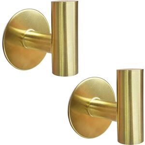 Longziming - Set of 2 Gold Stainless Steel Adhesive Hooks for Towels, Bathrobe, Hat, Sponges, Keys - Kitchen Door, Bedroom, Bathroom (Gold)